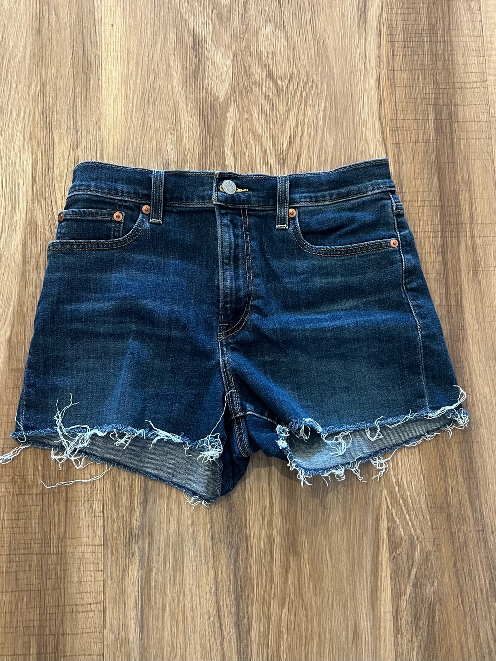 Levi's Dark Blue Frayed Hem Denim Shorts